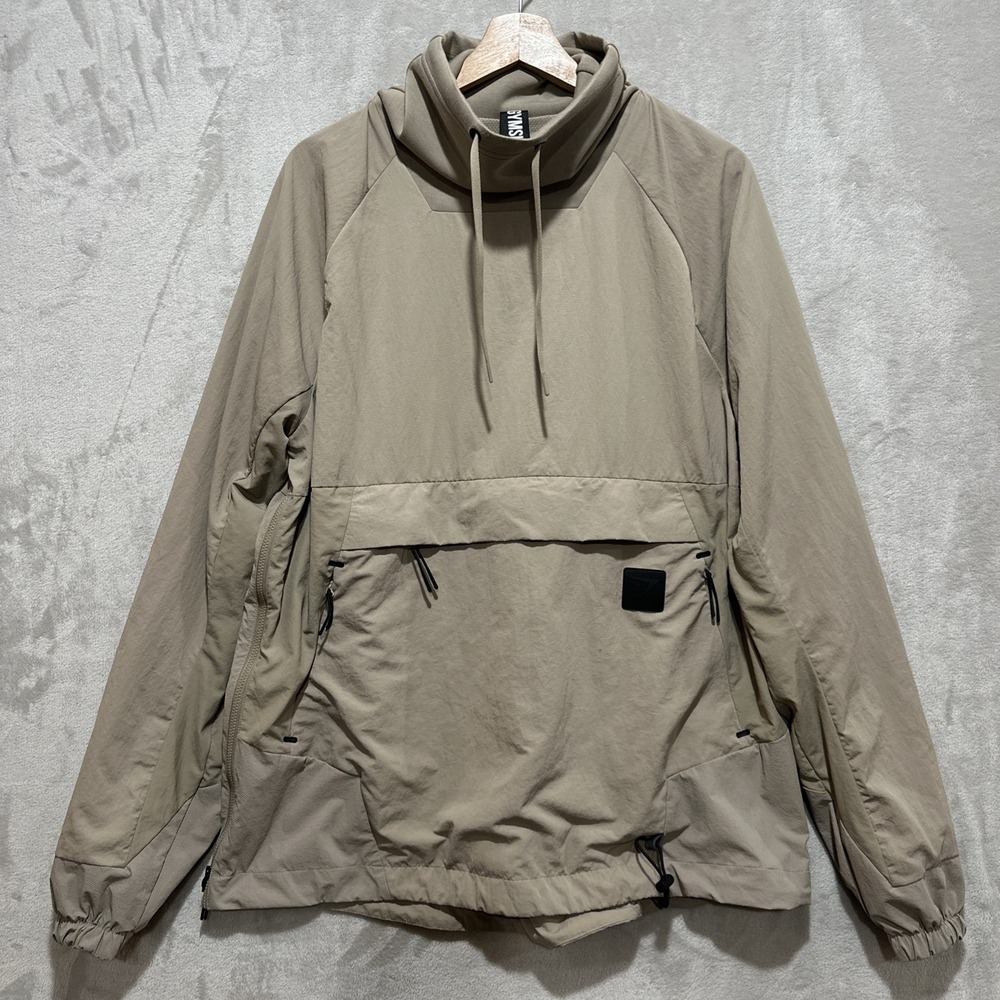 Gymshark Retake Anorak Pullover Jacket Men's M Beige Funnel Neck Kangaroo Pocket